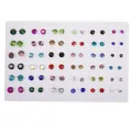 Set of 36 pairs of colorful round rhinestone stud earrings on a white display card - Colorful Rhinestone Stud Style
