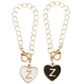Golden heart charm chain with black and white enamel letter Z for bags and cups - Black and White-Letter Z
