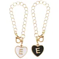 Golden heart-shaped enamel keychain pendant with letter E in black and white finish - Black and White-Letter E