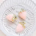 Pendentif fraise en acrylique rose avec feuilles dorées pour bijoux et colliers DIY - Rose (8#)