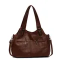 Vintage donkerbruine shopper met dubbele ritsen aan de voorkant en retro plooistructuur - Tan