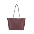 Borsa tote vintage in pelle bordeaux con catena per pendolari e viaggi - Marrone