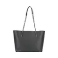 Borsa tote nera minimalista in pelle opaca con manici a catena grigio fumo - Nero