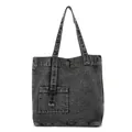 Retro dunkelgraue Denim-Einkaufstasche mit Vordertasche und stabilen Schultergurten - Schwarz