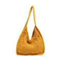Handmade woven tote bag in ginger yellow with colorful beads and long shoulder strap - Yellow
