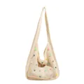 Chic cream knit hobo bag with colorful bead embellishments and long shoulder strap - White