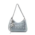 Blue denim crossbody bag with silver rhinestone lattice design and star metal charms - Single Bag / Blue