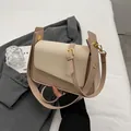 Retro contrast beige canvas and khaki leather shoulder bag with gold hardware buckle - Off White