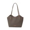 Minimalist large capacity taupe leather tote bag with elegant wavy edge design for women - Single Bag / Gray