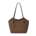 Brown vintage faux leather tote bag with wavy opening and large capacity design - Single Bag / Brown