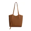 Brown woven tote bag with smooth leather straps and spacious minimalist design - Brown