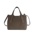 Borsa tote marrone minimalista con trama intrecciata e tracolla rimovibile - Sabbia