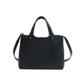 Borsa tote nera minimalista con trama intrecciata, doppi manici e tracolla sottile - Nero