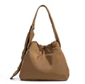 Braune gesteppte Nylon-Umhängetasche mit Kordelzug und verstellbarem Schultergurt - Khaki