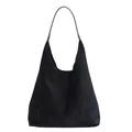 Sac hobo noir minimaliste en daim mat avec bandoulière brillante contrastée pour femme - Noir