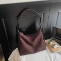 Minimalist large capacity dark brown suede tote bag with adjustable leather strap - Coffee