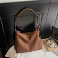 Minimalist large brown tote bag in matte suede leather for women with smooth straps - Brown
