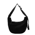 Minimalist black half-moon crossbody bag with adjustable wide strap and buckle detail - Large / Black