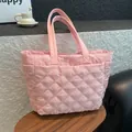 Pink quilted tote bag with diamond pattern and large capacity for daily casual use - Pink