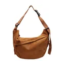 Minimalist camel brown hobo bag featuring a crescent shape and adjustable nylon strap - Large / Brown