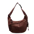 Bolso bandolera minimalista de media luna marrón oscuro en textura suave de ante sintético - Grande / café