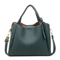 Forest green pebble leather bucket bag with dual handles and gold hardware details - Green