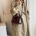 Glanzende bordeauxrode lederen baguette tas met geruite sjaal en schouderband - Met Hanger / Bordeauxrood