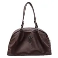 Dunkelbraune Shopper-Tasche mit Metallkreuz-Anhänger und feiner Kieselleder-Struktur - Braun