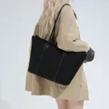 Bolso tote negro de ante con correa trenzada para mujer, estilo casual y oficina - Negro