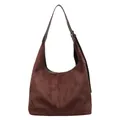 Minimalistische Hobo-Tasche aus dunkelbraunem Wildleder mit verstellbarem Lederriemen - Braun