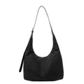 Retro black suede hobo shoulder bag with adjustable strap and silver metal hardware - Black