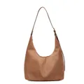 Minimalist brown suede hobo bag with adjustable strap and central stitching detail - Khaki