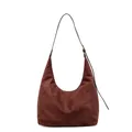 Deep brown vintage suede hobo shoulder bag with adjustable strap in minimalist crescent design - Coffee