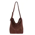 Minimalistische dunkelbraune Wildleder-Tote-Bag mit Schultergurt und Reißverschluss - Braun