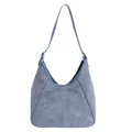 Vintage Hobo-Tasche in Nebelblau aus weichem Wildleder mit vertikalen Ziernähten - Blau