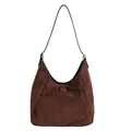 Braune Suede-Hobo-Tasche im Vintage-Stil mit Lederbesatz und langem Schultergurt - Braun