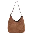 Braune matte Wildleder Hobo-Schultertasche mit Ziernähten und eleganter Halbmondform - Braun