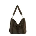 Borsa tote in ecopelliccia marrone con trama a righe e dettagli in metallo argento - Marrone