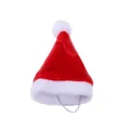 Classic red plush Christmas pet hat with white pompom and elastic strap for small cats dogs - Red