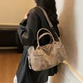 Bolso tote retro gris topo de gran capacidad con asas dobles y correa de hombro - Caqui