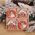 Set of 4 creative wooden Christmas ornaments with snowman and reindeer in a gift box - Round and Cabin Pattern Style (Q-G01) / Set of 4