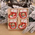 Wooden Christmas gnome ornaments set with festive socks and mittens in wood box - Sock and Glove Pattern Style (Q-G03) / Set of 12