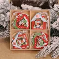 Handcrafted Christmas wooden pendants featuring reindeer and penguin designs in a wooden box - Bell and Cabin Pattern Style (Q-G02) / Set of 12