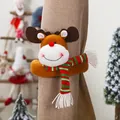 Christmas reindeer curtain tieback with brown plush fur and red knit scarf decoration - Khaki Reindeer Style