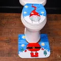 Weihnachts-Gnom-Toilettenset mit blauem Sitzbezug und U-Matte für festliche Badezimmerdeko - Blauer Cartoon-Wichtel-Stil (L-SD09)