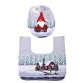 Christmas gnome toilet lid cover and U-shaped bath mat set with festive snow scene design - Gray Snowy Forest Style