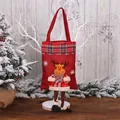 Christmas burlap gift bag featuring a 3D reindeer doll with red plaid and long legs - Elk Style