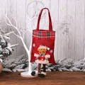 Christmas burlap gift bag with 3D teddy bear wearing red and black plaid clothes - Bear Style
