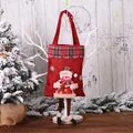 Christmas burlap gift bag featuring a 3D snowman with red and black plaid details - Snowman