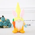 Easter gnome plush doll in yellow hat with bunny ears holding a carrot ornament - Yellow Bunny Ear Doll